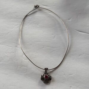 Silver Necklace with Red Gemstone Pendant